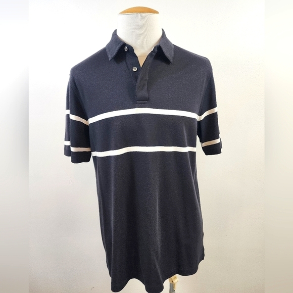 Bugatchi Other - NWOT Bugatchi Men's Black Polo Shirt Short Sleeve White Stripes Detail, sz LG
